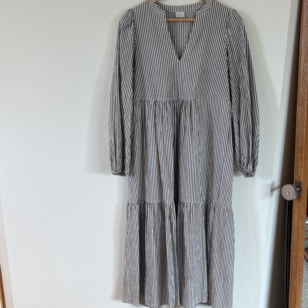 a new day Blue& White Striped Tiered Maxi Dress